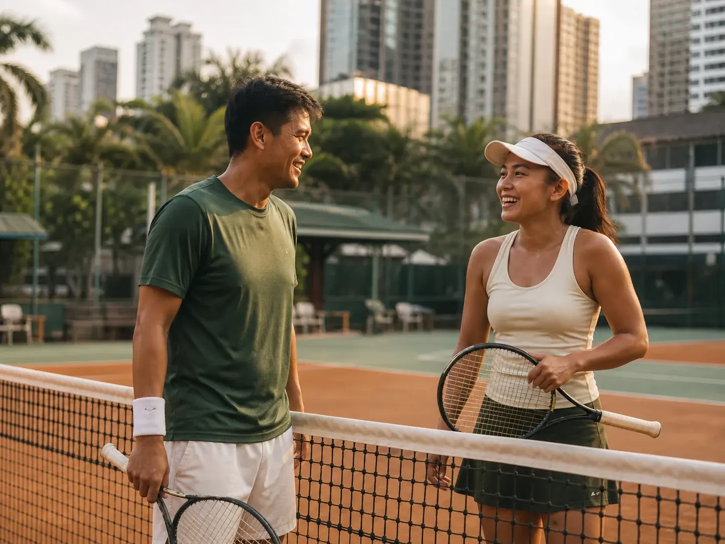 A tennis player ready to find a hitting partner